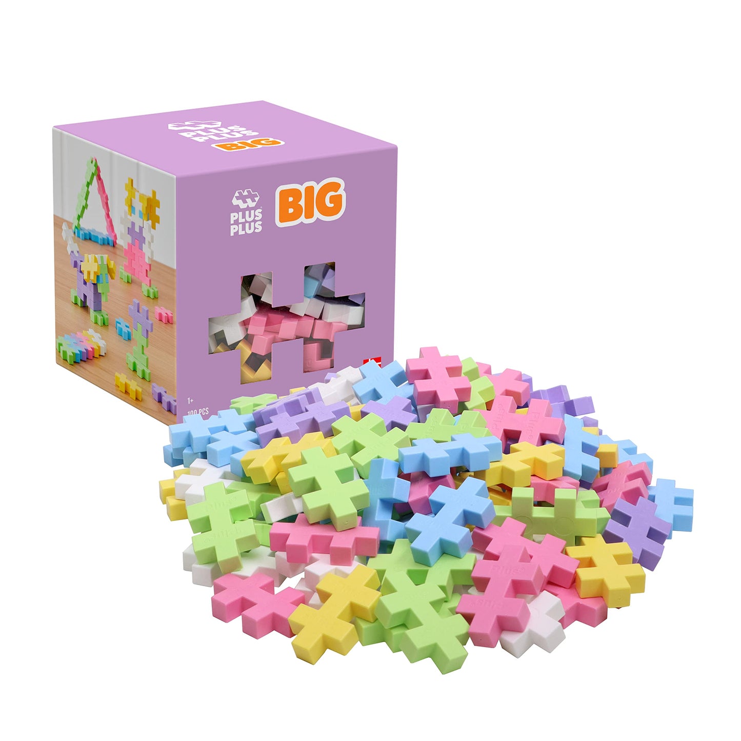Plus Plus Big - Open Play Set - 100 Piece - Pastel Color Mix, Construction Building Stem/Steam Toy, Interlocking Large Puzzle Blocks For Toddlers And Preschool