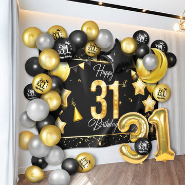 Happy 31St Birthday Balloons Gold Set Decor - Cheers To 31 Years Old Party Theme Garland Star Moon Banner Backdrop Decorations F