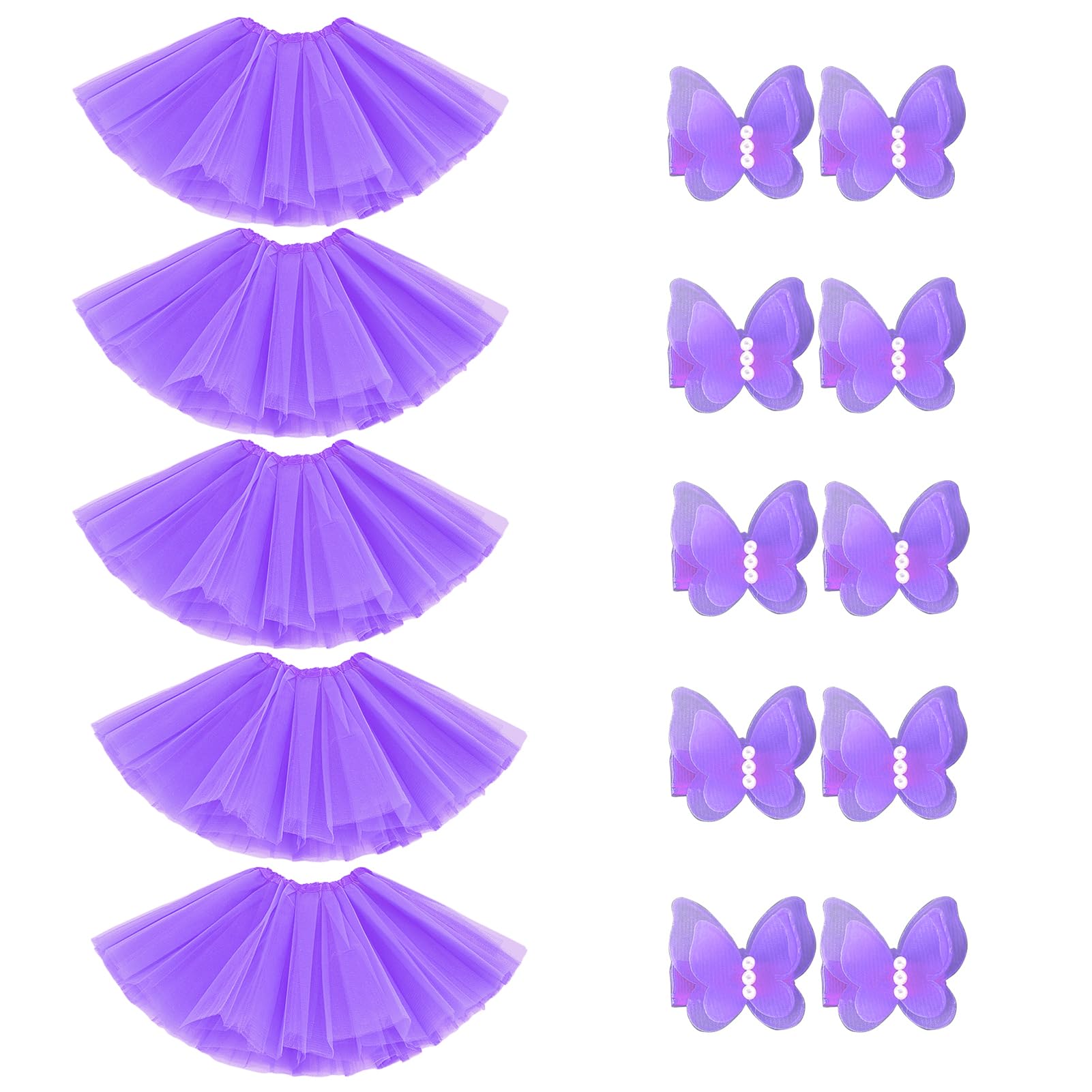 BGFKS Tutu Skirt for Girls,5 Pack Princess Party Favor Dress Skirt Set with hairclips for 2-8 Years.(Purple)