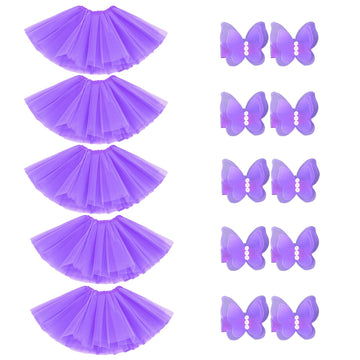BGFKS Tutu Skirt for Girls,5 Pack Princess Party Favor Dress Skirt Set with hairclips for 2-8 Years.(Purple)