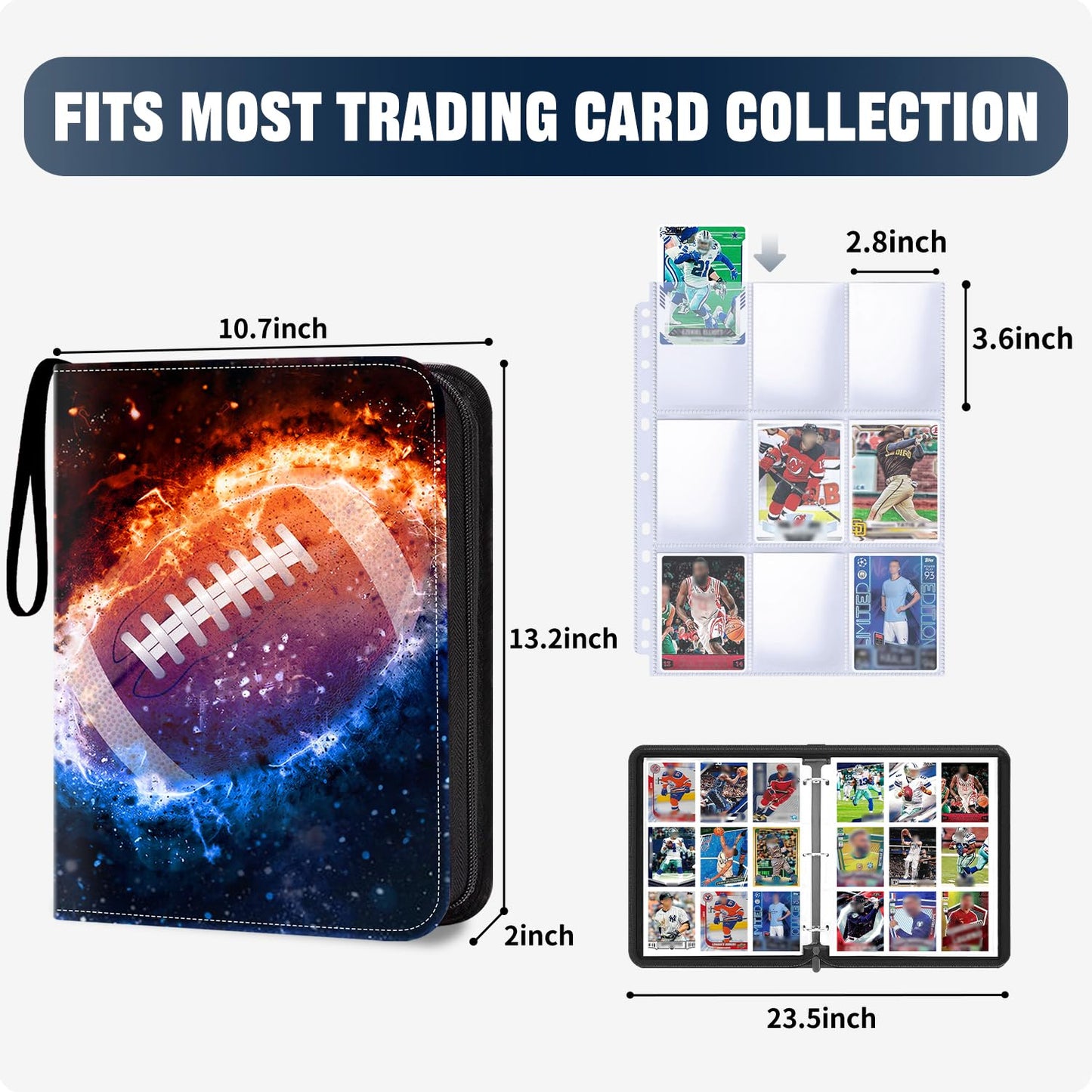 Hesplus 900 Pockets Football Card Binder, Football Trading Cards Display Case With Football Card Sleeves Card Holder Protectors