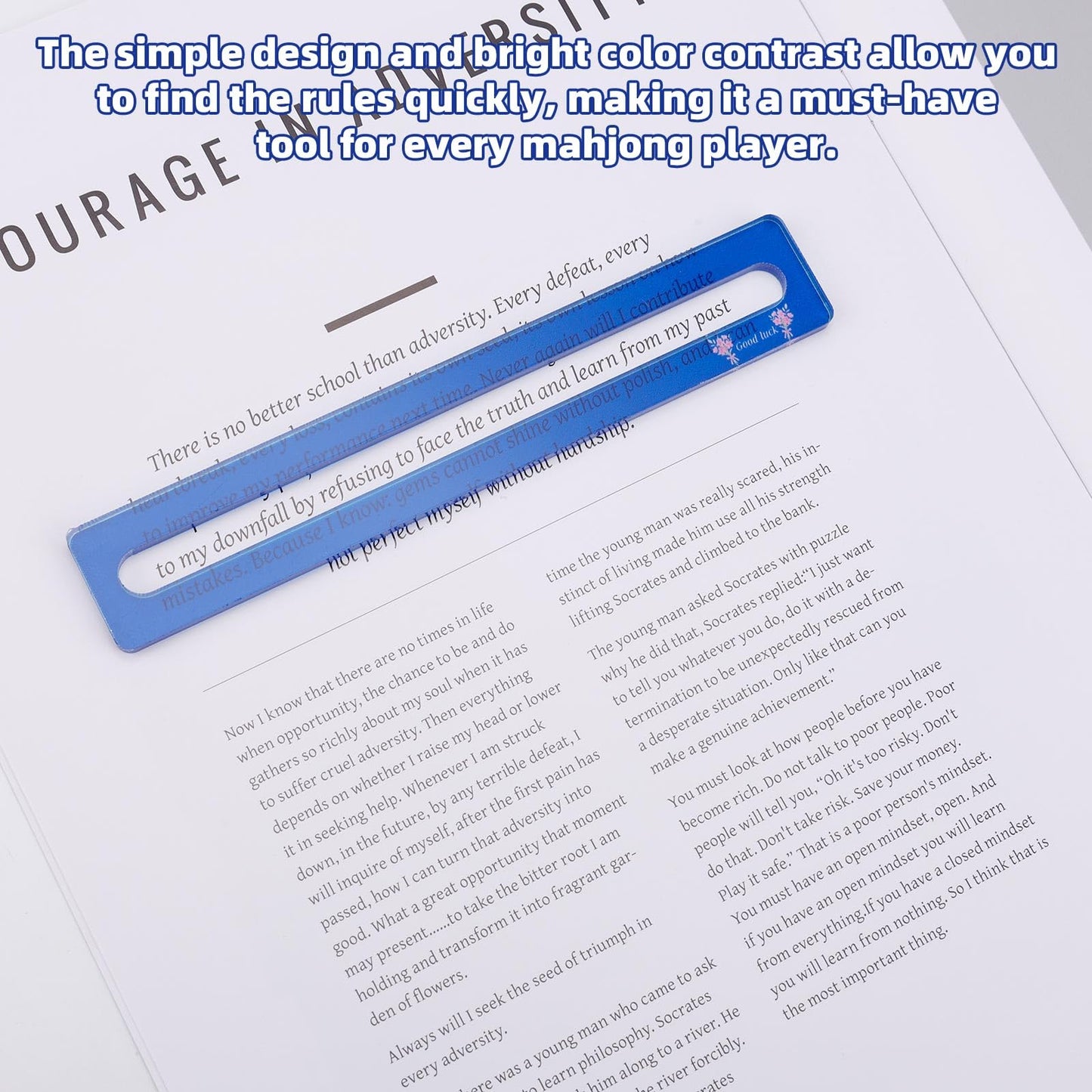 BOXOB 4pcs Mahjong Line Finder  Good Luck Mahjong Card Line Guide Rules Reader Helper Mah Jongg Accessories Gifts for Players (Blue)