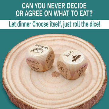 JCHCAMRY 2 Pcs Engraved Wooden Date Night Food Movie Decision Dice Decider,Valentines Day Date Night Gifts for Husband Wife Boyf