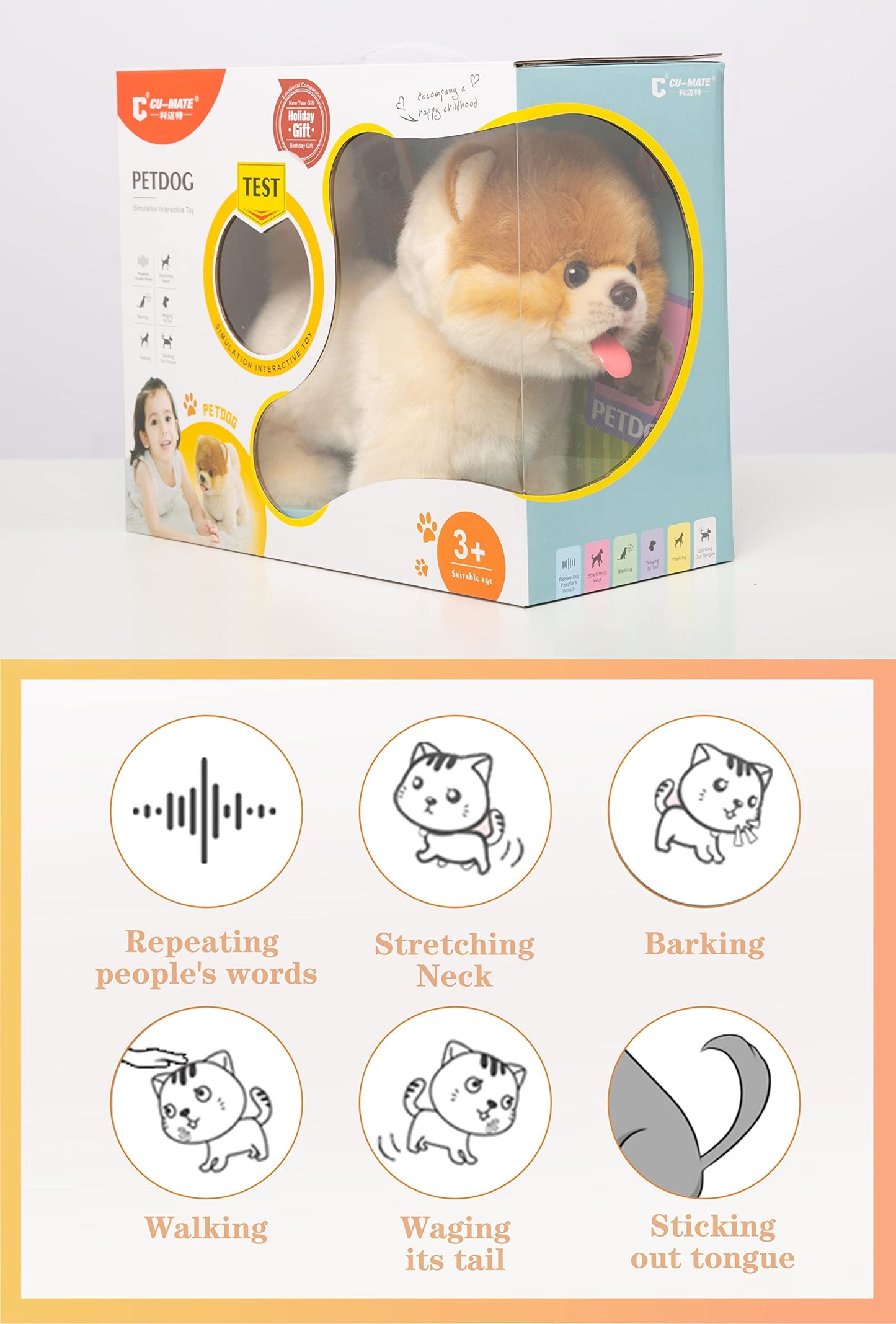 Electronic Walking Pomeranian Stuffed Dog Toy, Realistic Interactive Puppy Robot Pet Dog, Walking, Barking,Wagging Tail & Talkin