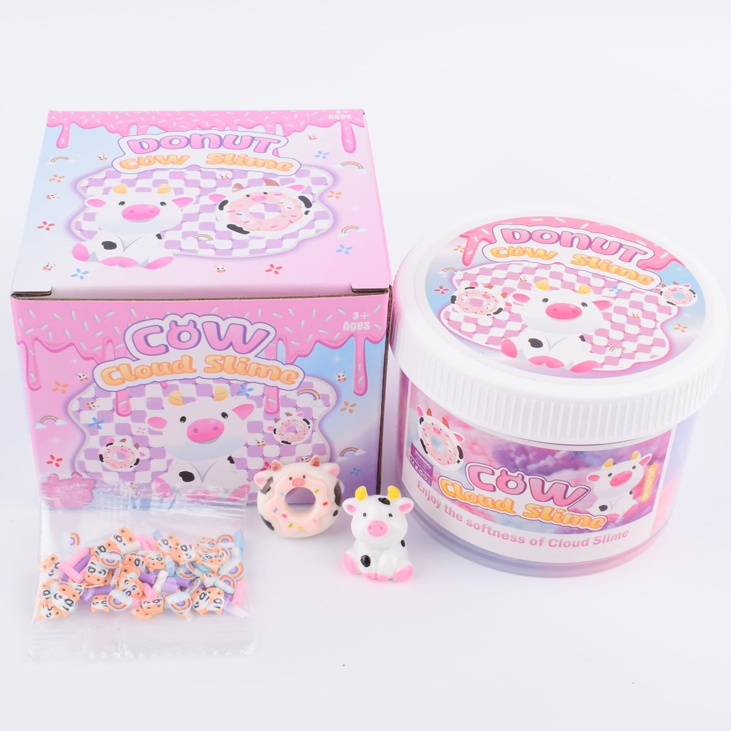 Pink Cow Cloud Slime, Scented Slime with Cute Donut Cow Charms and Rainbow Cloud Add-ins, Birthday Gifts for Kids 4-12, Party Fa