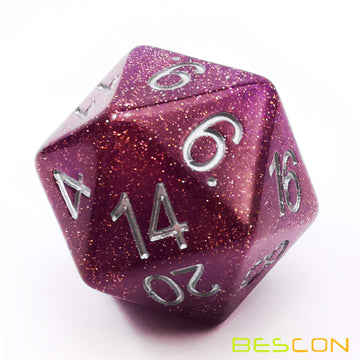 Bescon Glitter Jumbo D20 38Mm, Big Size 20 Sides Dice Glitter Purple, Big 20 Faces Cube 1.5 Inch