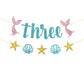 WeBenison Mermaid 3rd Birthday Banner - Ocean Three Sign/Under The Sea Mermaid Party Decorations - Blue Pink Gold Glitter