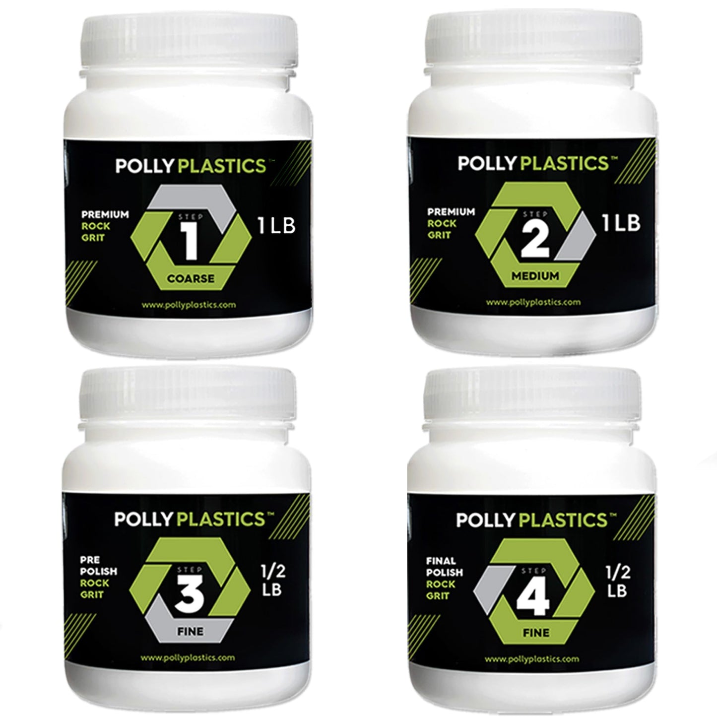 Polly Plastics Rock Tumbler Grit & Polish Refill Kit - 4-Step Supplies for Polishing Stones & Gems, 20 lbs, Full Kit