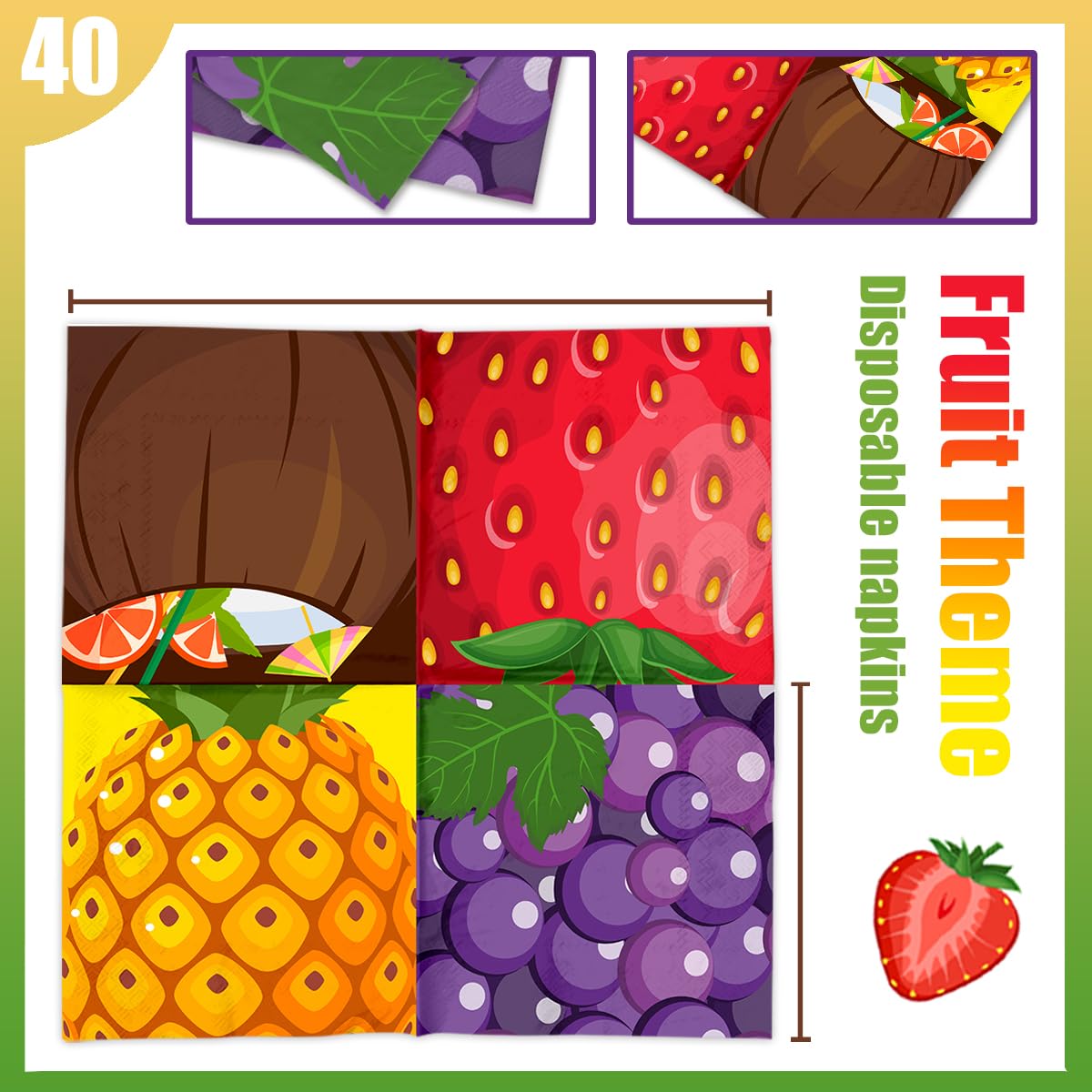 40Pcs Fruit Napkins-Summer Fruit Party Decorations Pineapple Strawberry Disposable Paper Napkins Fruit Summer Hawaiian Party Sup