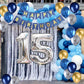 15Th Birthday Party Decoration For Boys, Happy Birthday Banner Blue Number 15 Birthday Balloons Metallic Silver Blue Gold Latex