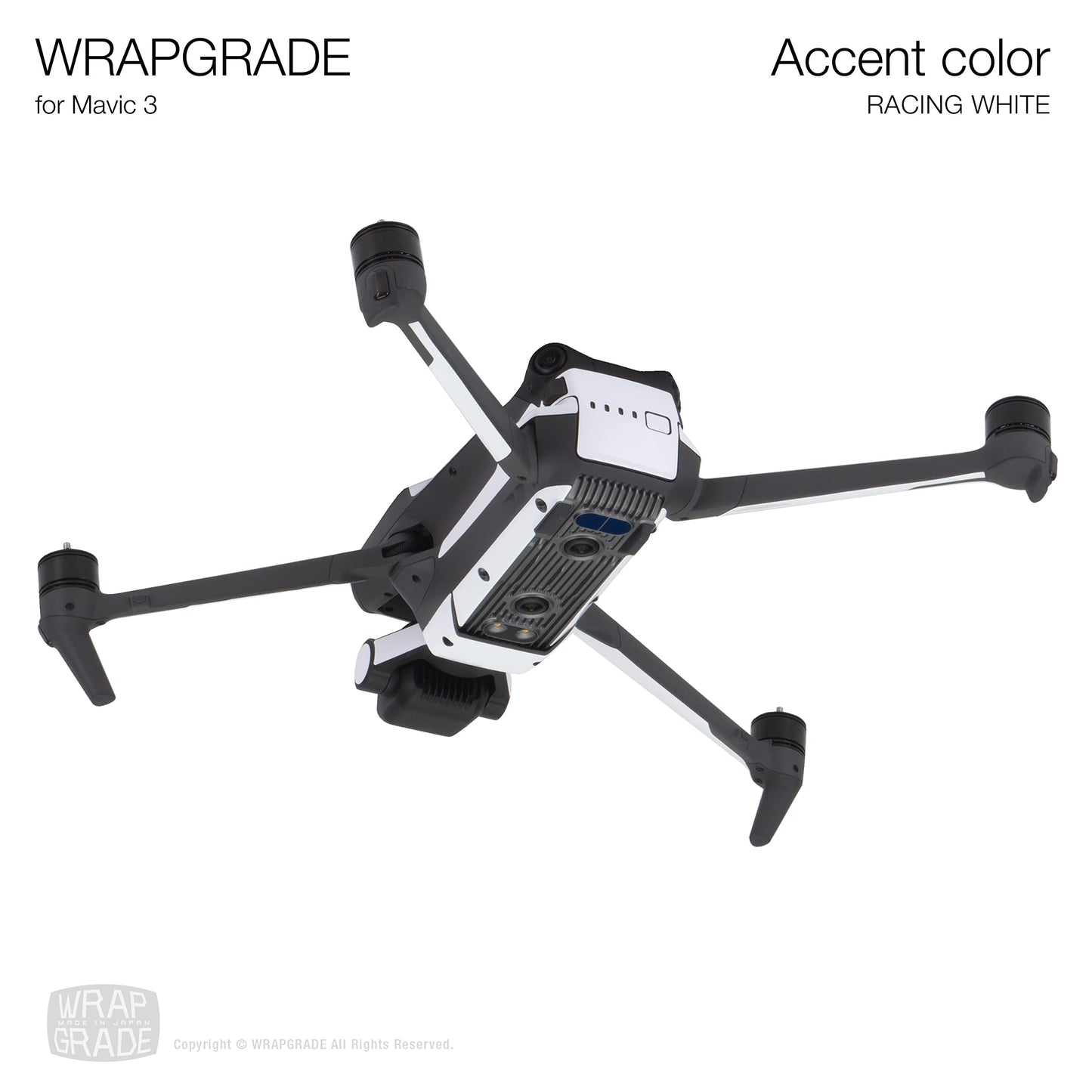 WRAPGRADE Partial Skin Stickers for DJI Mavic 3 / Mavic 3 Classic Accent Color (Racing White)