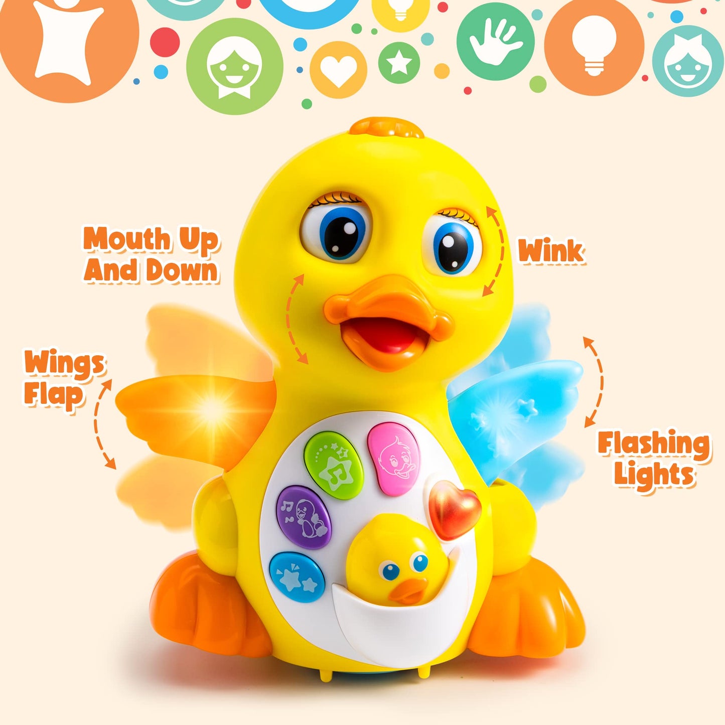 Joyin Baby Toys Duck, Infant Dancing Crawling Musical Toys 18+ Months, Tummy Time Light Up Learning Duck With Music & Lights, Baby Easter Basket Stuffers Gifts, Easter Basket