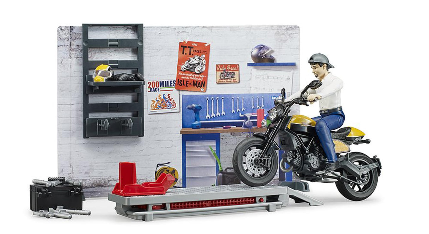 Bruder 62102 Bworld Set - Motorcycle Service W Scrambler Ducati Full Throttle