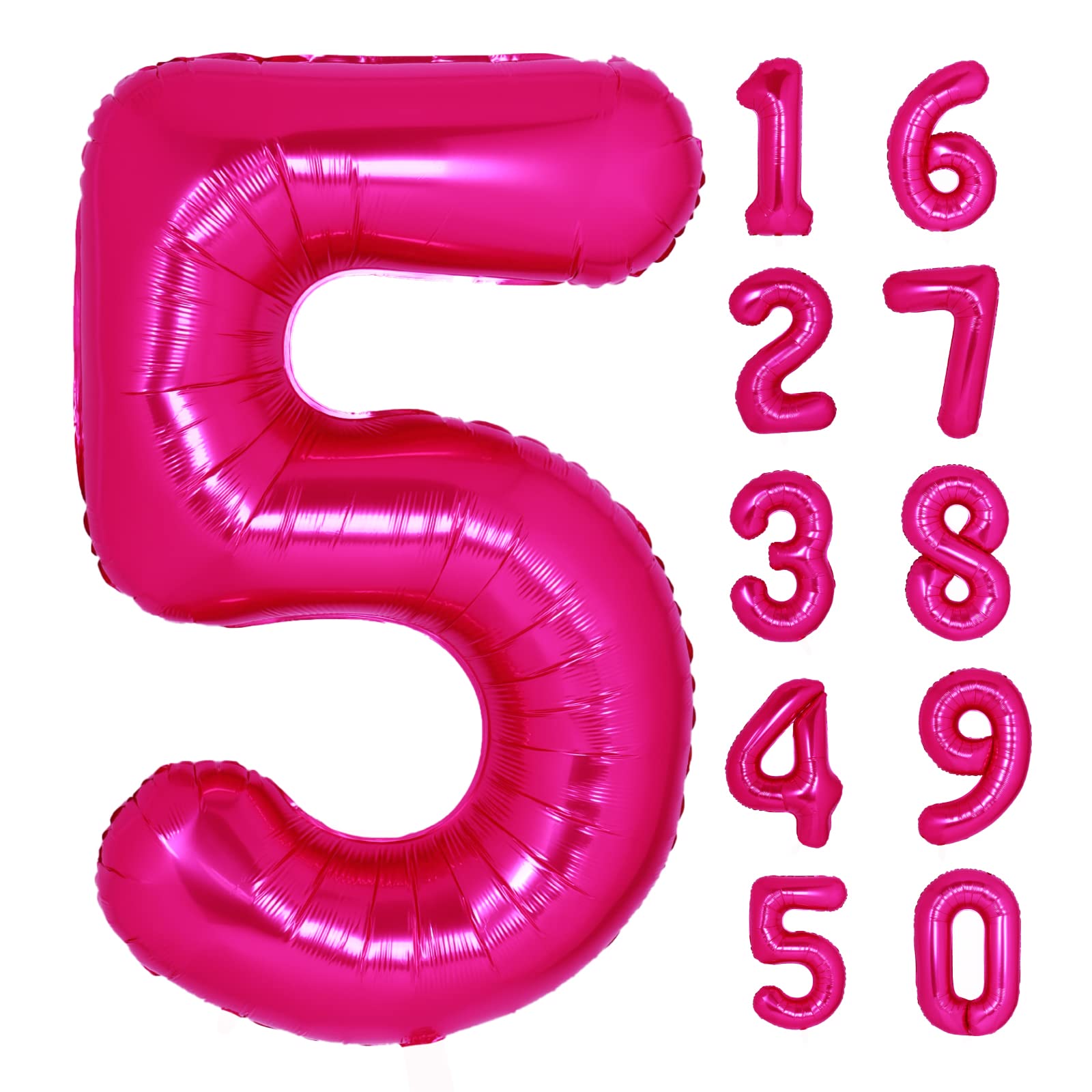 40 Inch Giant Hot Pink Number 5 Balloon, Helium Mylar Foil Number Balloons For Birthday Party, 5Th Birthday Decorations For Kids