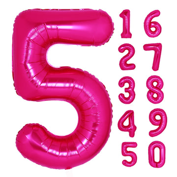 40 Inch Giant Hot Pink Number 5 Balloon, Helium Mylar Foil Number Balloons For Birthday Party, 5Th Birthday Decorations For Kids
