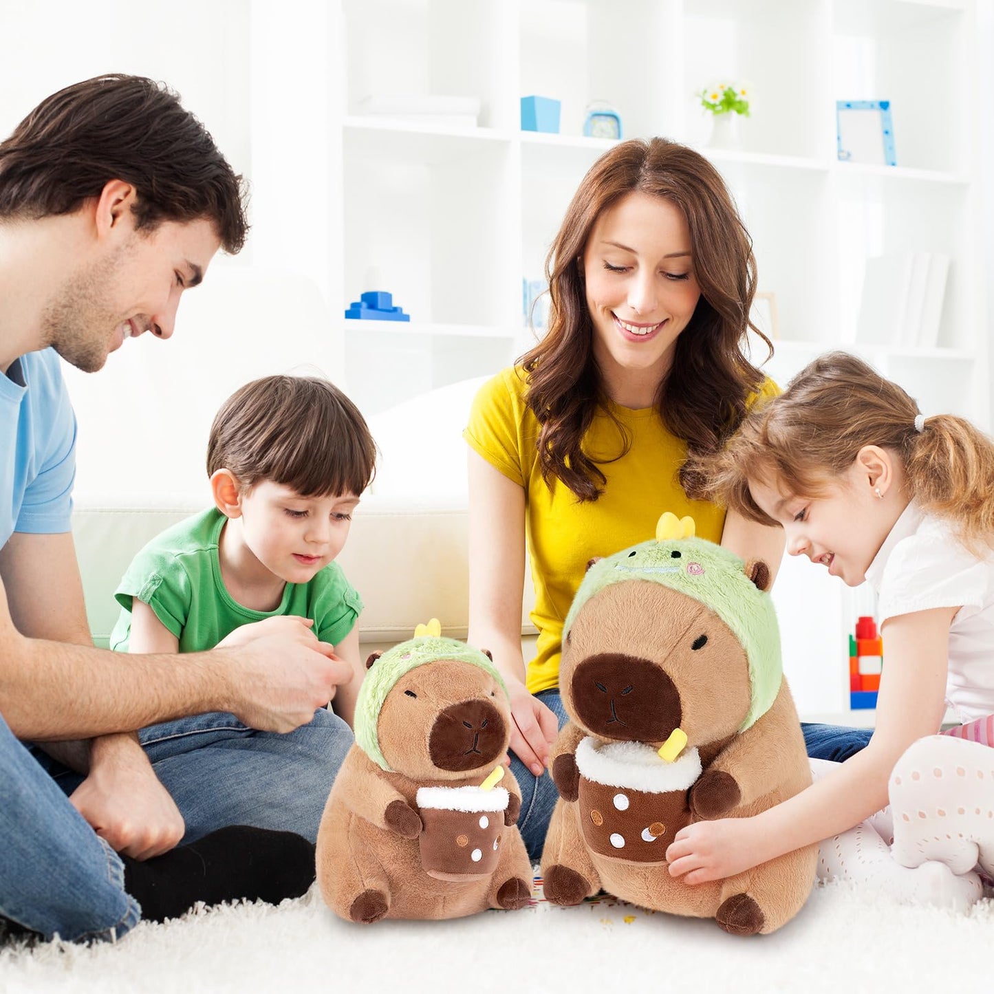 Achwishap Capybara Plush Toy, 12” Brown Stuffed Animal with Dinosaur Hat, Cute Kawaii Gift for Kids and Adults