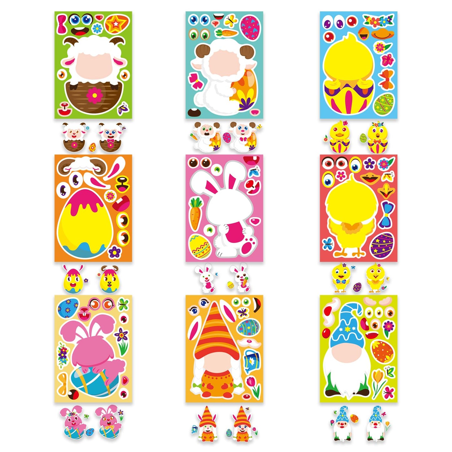 27 Sheets Easter Stickers Easter Gifts For Kids Toddlers Make Own Face Easter Gnome Bunny Sheep Rabbit Colored Egg Chicks School