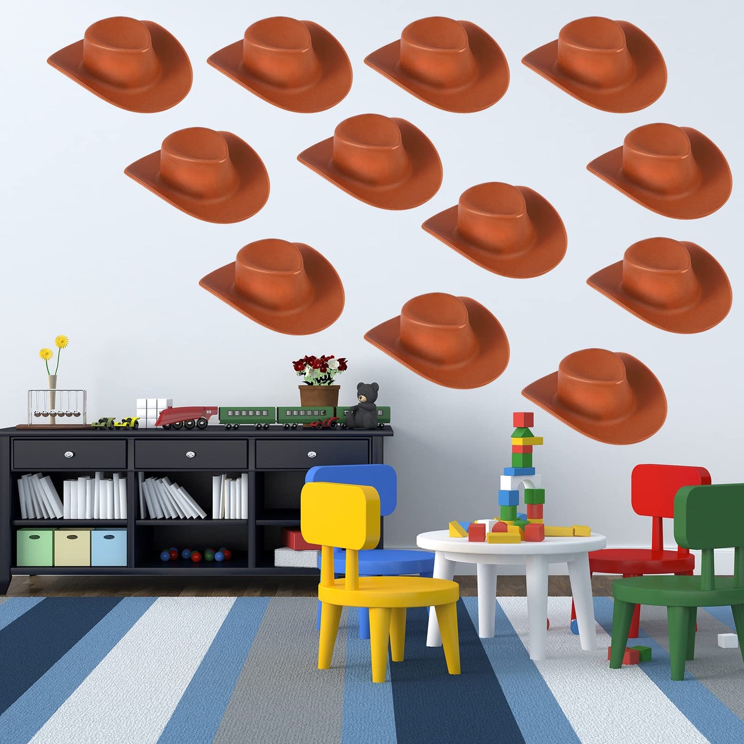 20 Pcs Plastic Mini Cowboy Hat for Crafts Miniature Western Cowgirl Hats Tiny Dress Hat for Dollhouse Party Decoration (Brown)