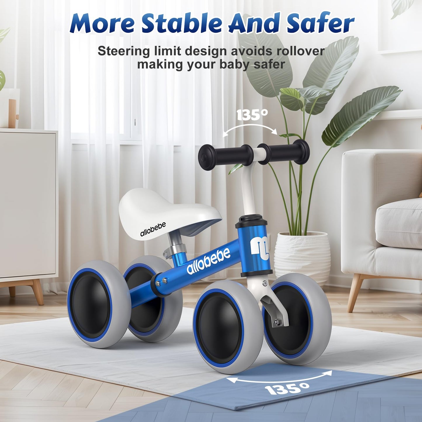 Baby Balance Bike For 1 Year Old, Toddler First Balance Bike, No Pedal Infant 4 Wheels Baby Walker First Birthday Gift, Mini Bik