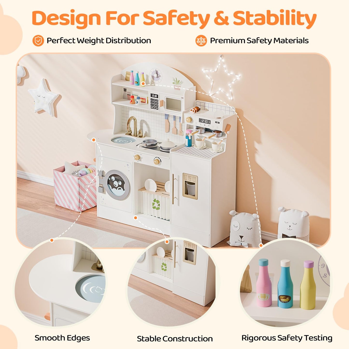 Joymor Wooden Play Kitchen W/Coffee Machine, Plenty Of Play Pretend Kitchen Accessories, Kids Play Kitchen Design, Best Gift For
