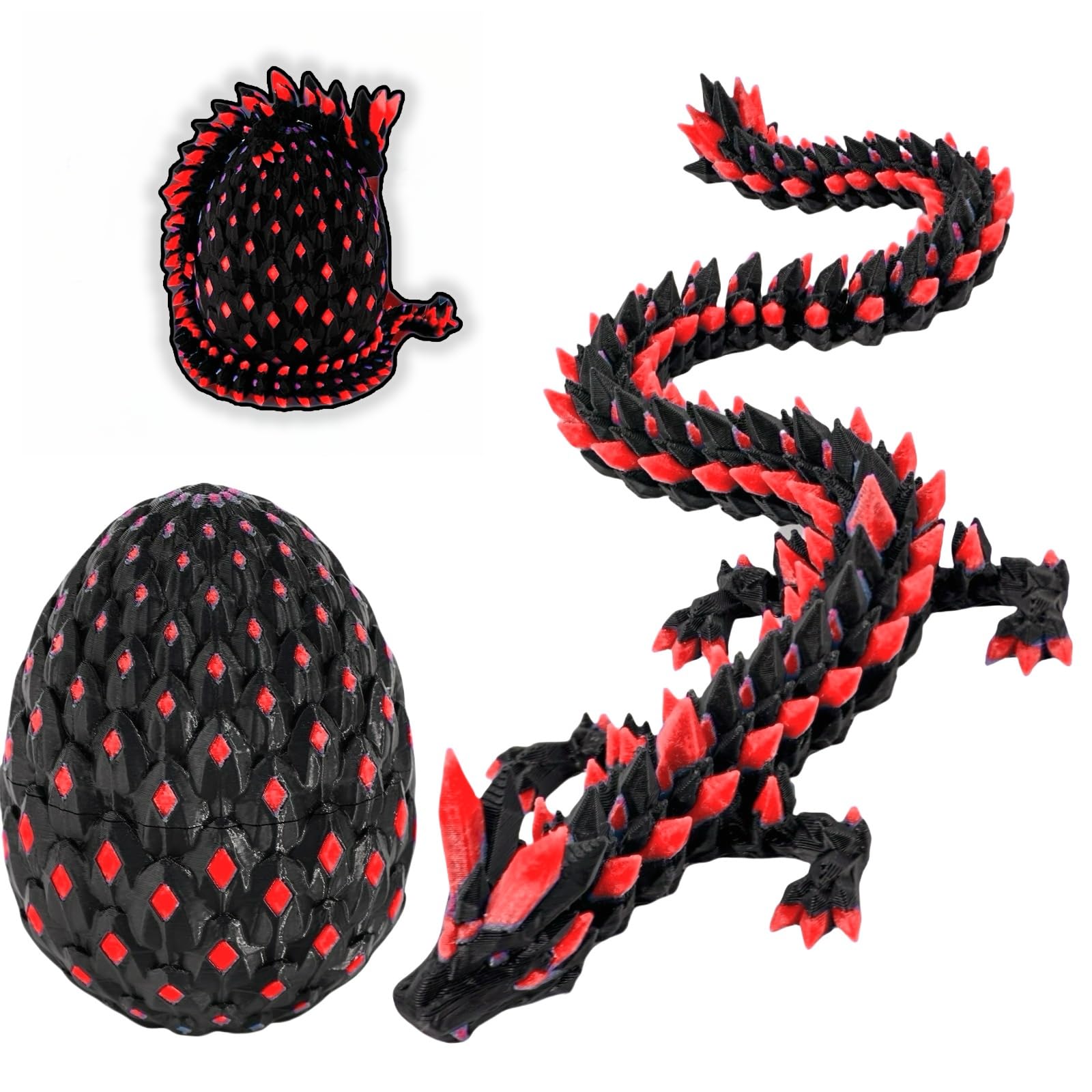 prntedtou 3D Printed Glowing Dragon Egg - Articulated Fantasy Dragon Figurine  Glow in The Dark Collectible  3D Printed Dragon Egg Gift for Fans & Collectors (Flame Red)