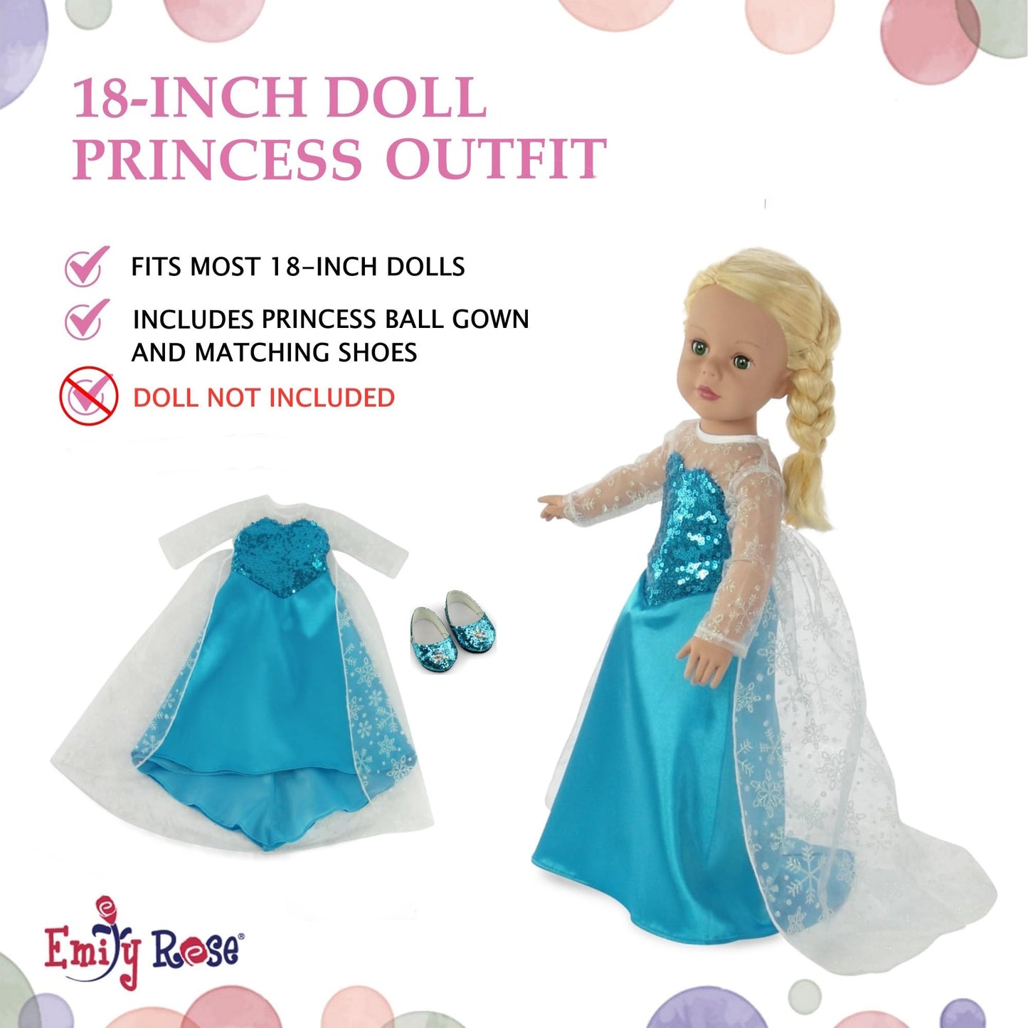Emily Rose 18 Inch Doll Clothes Teal Ice Princess Halloween Costume Dress Outfit With Sparkly Snowflake Shoes! | Fits Most 18-In