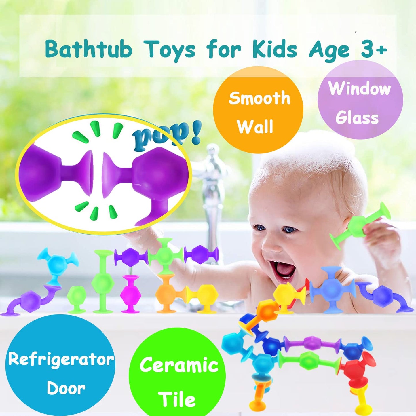 CreateView 50Pcs Bath Toys for Kids Ages 3+  Suction Cup Sensory Toys for Autistic Children  Travel Toys Window Toys Stem Learning Toys  Bathtub Toys with Dinosaur Eggshell Storage