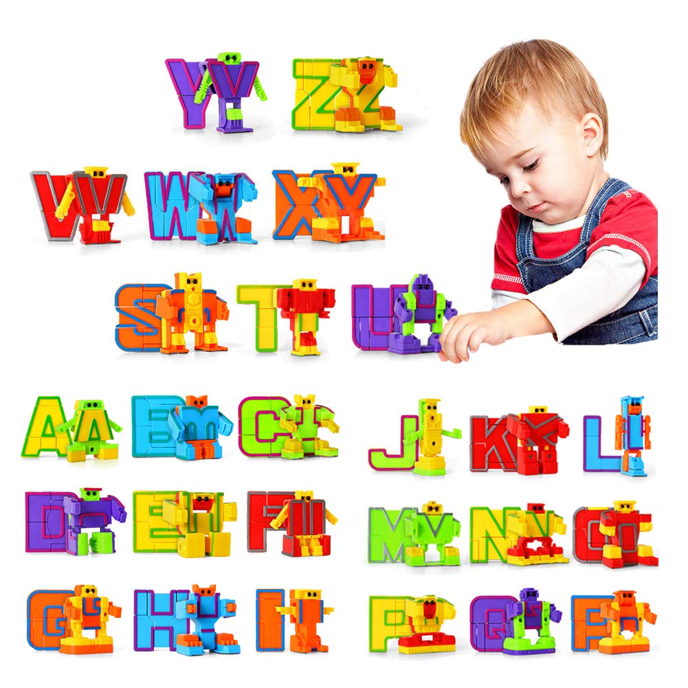 Odowalker Alphabet Robot Action Figures 26 Pieces 2'' Letters Alpha Bots Educational Abc Preschool Learning Stem Montessori Clas
