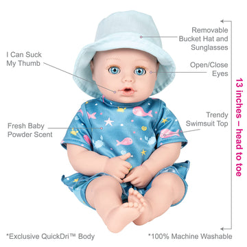 Adora Beach Baby Doll With Sun-Activated Freckles, 13' Toy Doll With Clothes & Accessories Set Like Light Blue Hat And Yellow Sunglasses, Birthday Gift For Ages 1+ - Baby Sunny
