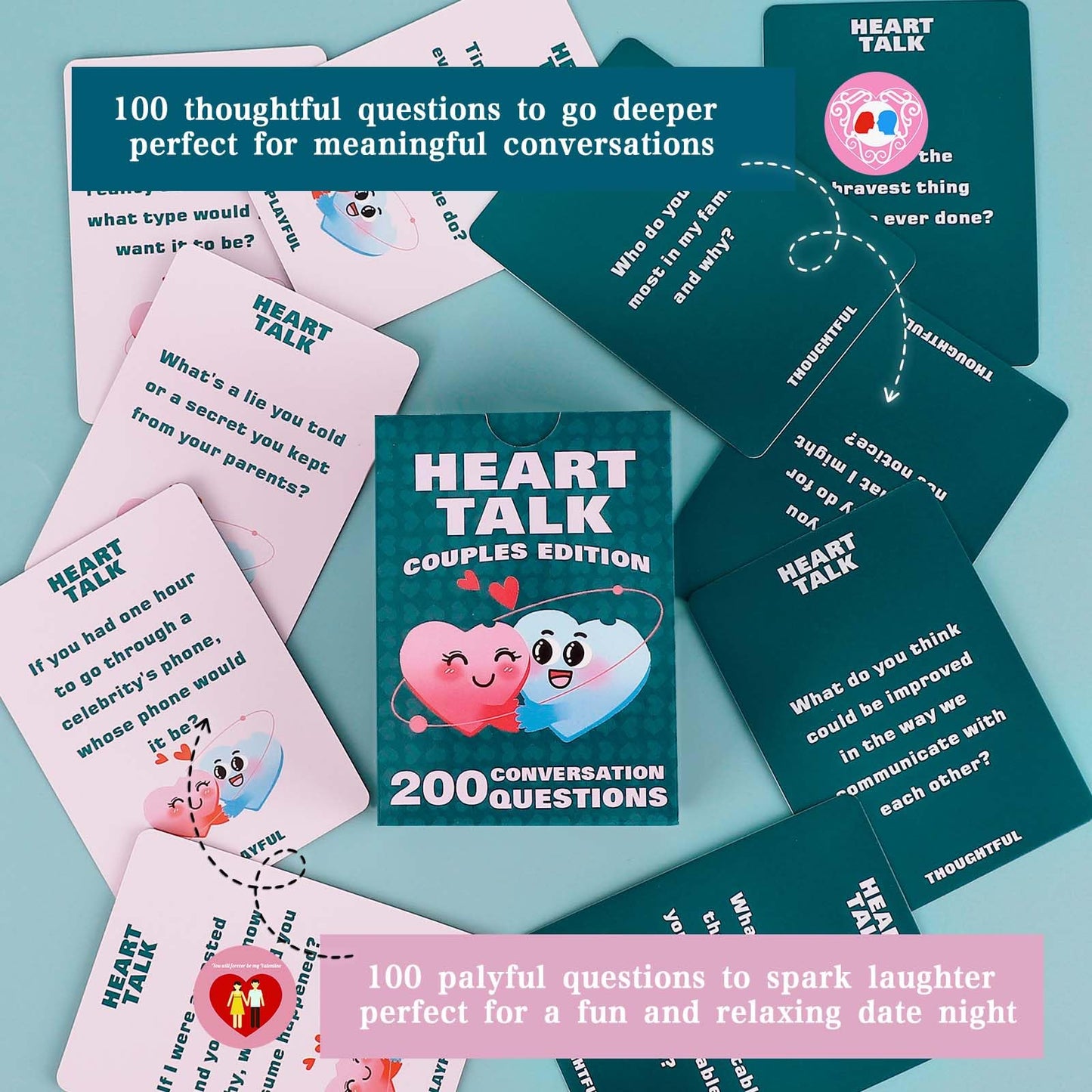 NexUap Conversation Cards for Couples - 200 Questions & 2 Wild Cards, Green Paper Game for Date Nights & Travel Adventures