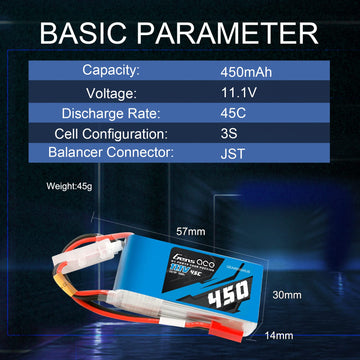 Gens ace 3S Lipo Battery 11.1V 45C 450mAh Lipo Battery Pack with JST-SYP Plug