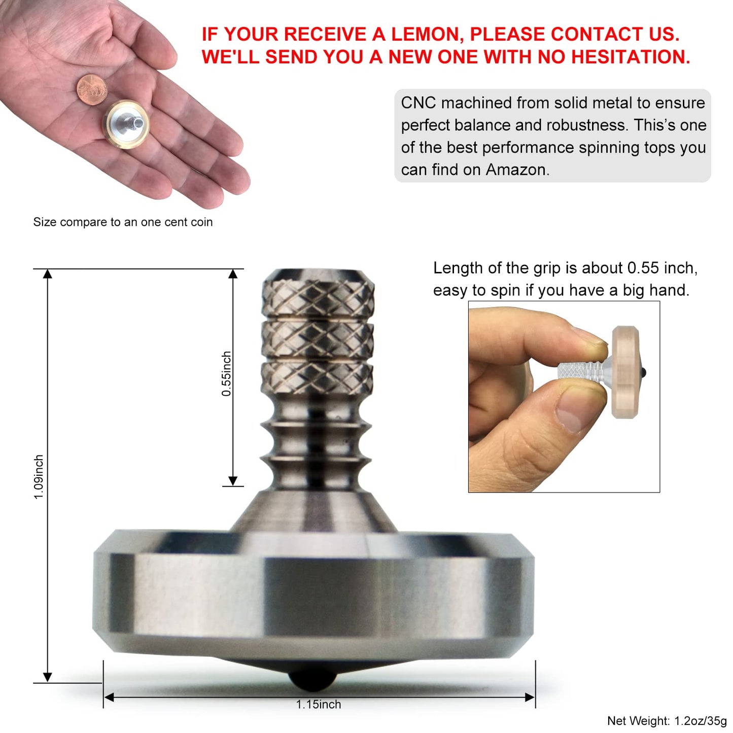 DjuiinoStar enhanced Spinning Top  Stainless Steel Collar with Titanium Stem  8-10 Minutes  High Precision EDC Desktop Toy DST-812R