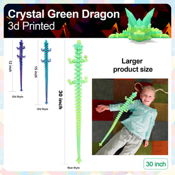 Rwsefk 30 In 3D Printed Dragon, 30Inch Dragon,3D Dragon Toy,Large Dragon Present,Ariculated Crystal Dragon(Gradient Bamboo Green