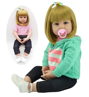 Babyfere Realistic Reborn Toddlers Dolls Girls Blond Hair Look Real Soft Vinyl Toddler Dolls Silicone 24 Inches With Clothes