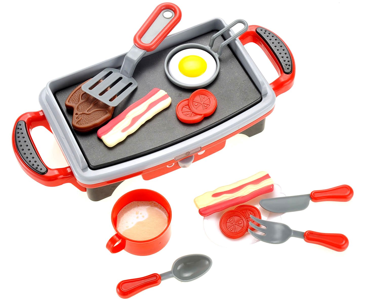 PowerTRC Breakfast Kids Toy Grill Playset for Ages 4-8, Cooking Toys Play Grill Set for Kids, Pretend BBQ Grill with Realistic S