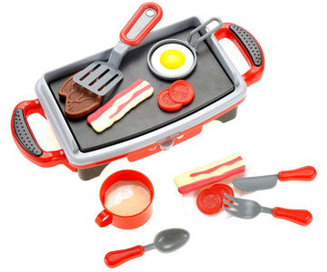 PowerTRC Breakfast Kids Toy Grill Playset for Ages 4-8, Cooking Toys Play Grill Set for Kids, Pretend BBQ Grill with Realistic S