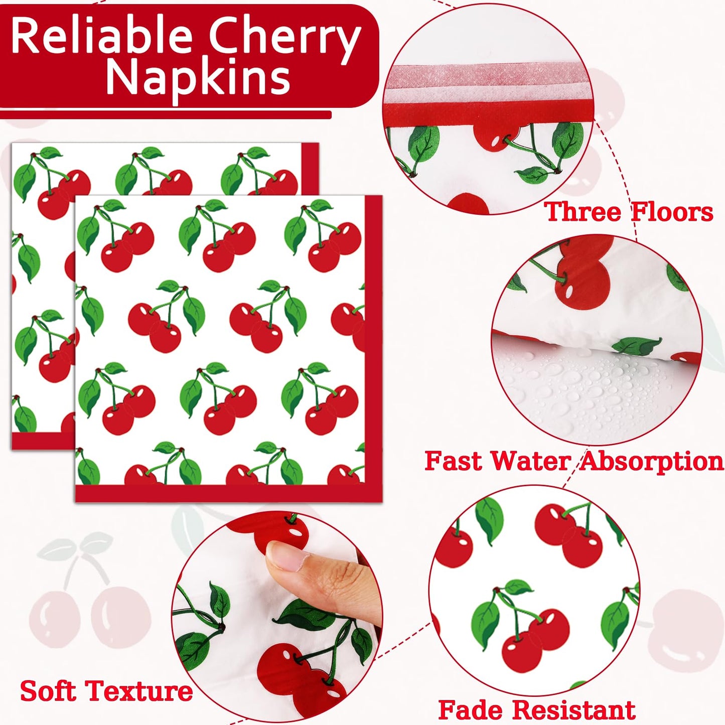 Obusatt 100 Pcs Cherry Fruit Party Supplies Tableware Set Summer Tropical Picnics Dinnerware Set Disposable Paper Plates Napkins