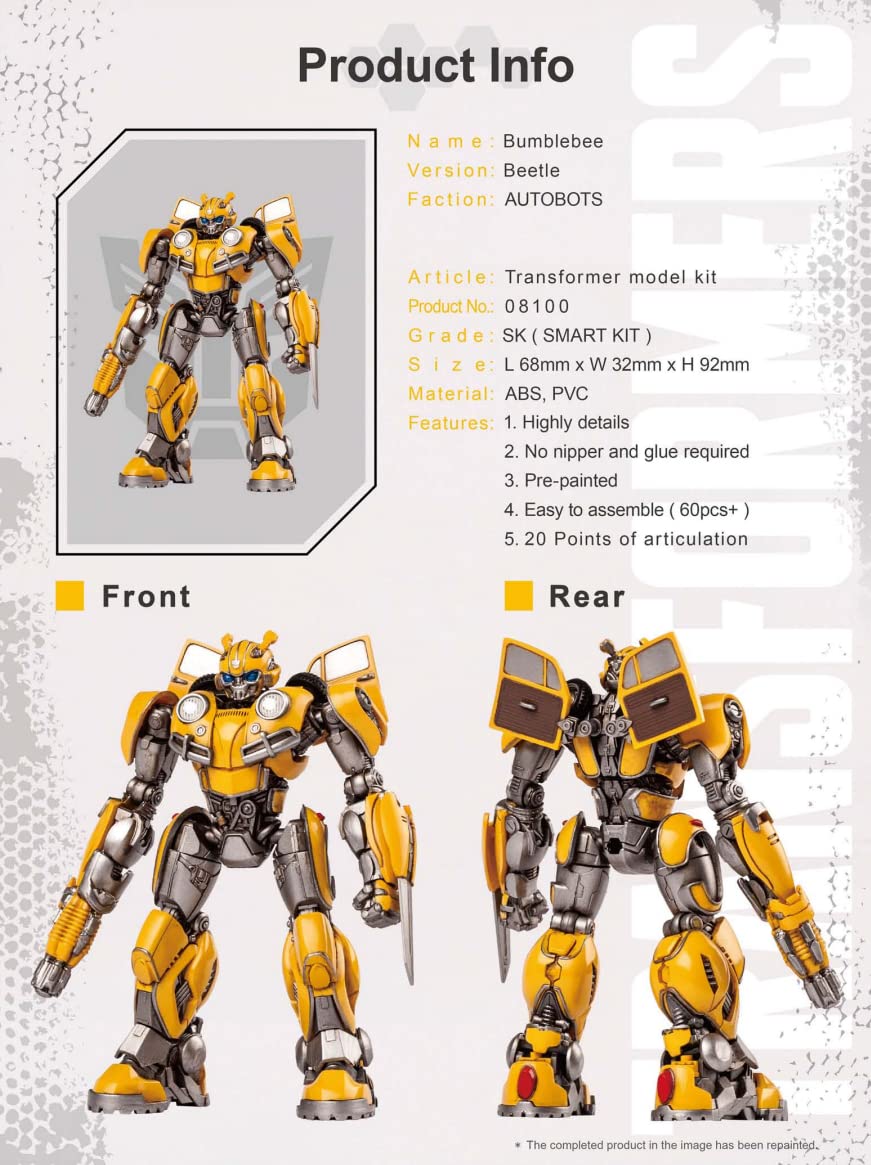 MTLAKEMOTOR Transformers Bumblebee Model Kit – 3D Articulated Figure, Pre-Painted, Plastic, Easy to Assemble, Model 08100, Color: Bumblebee