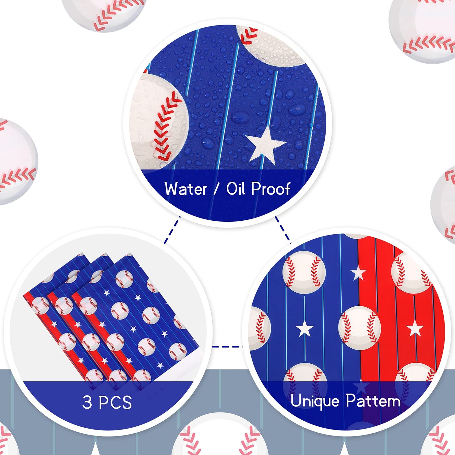 3 Pieces Baseball Tablecloth Baseball Party Decorations Disposable Baseball Table Covers Plastic Baseball Birthday Party Supplie