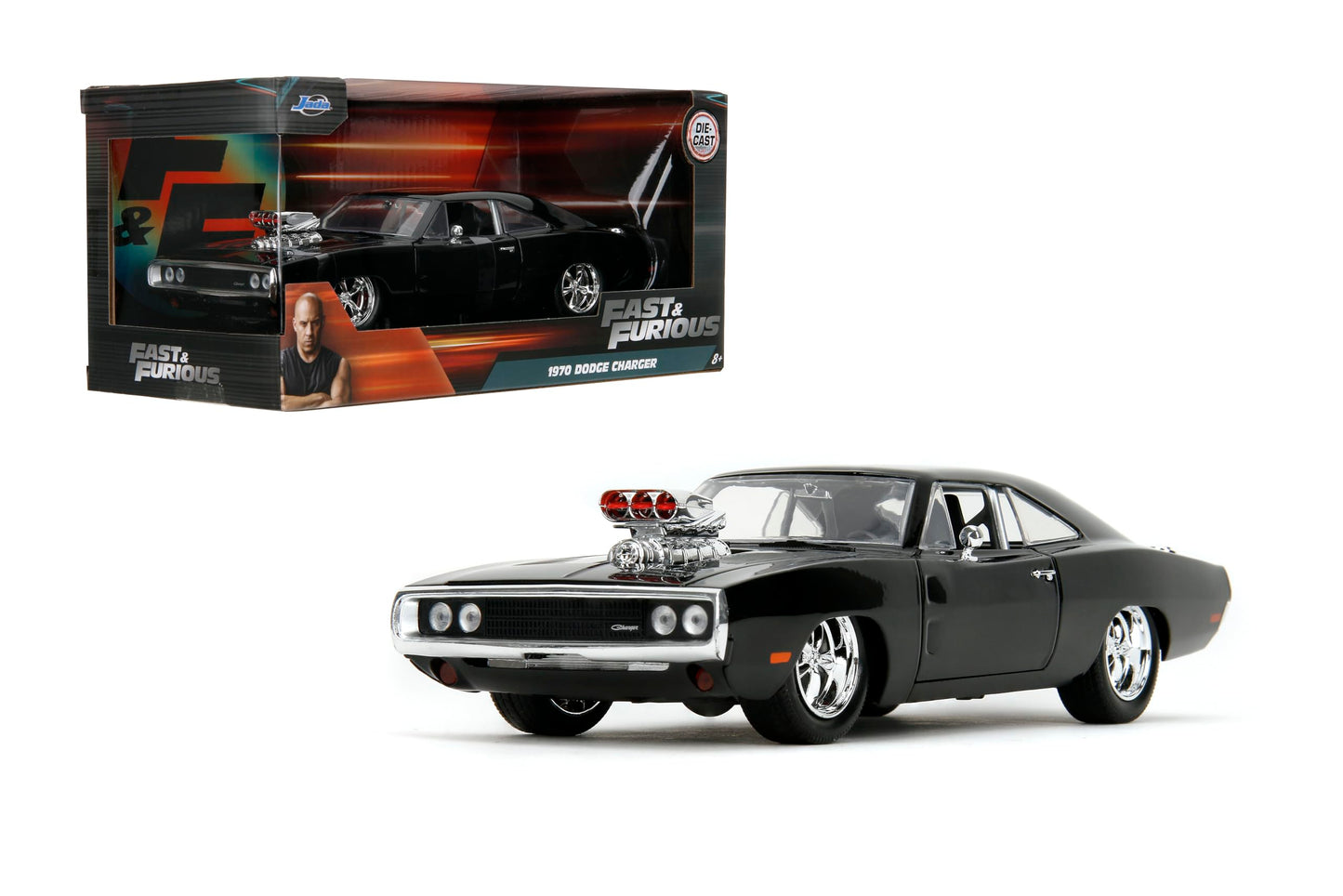 Jada Toys 1970 Dodge Charger Die-Cast Car 1:24 Scale Black Collectible Model for Ages 8+