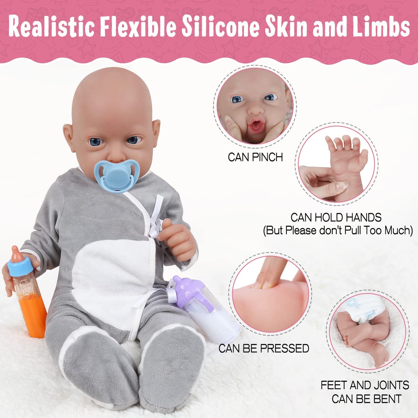 Vollence 23' Platinum Full Body Silicone Baby Doll Realistic Reborn Lifelike Newborn Silicone Dolls - Boy