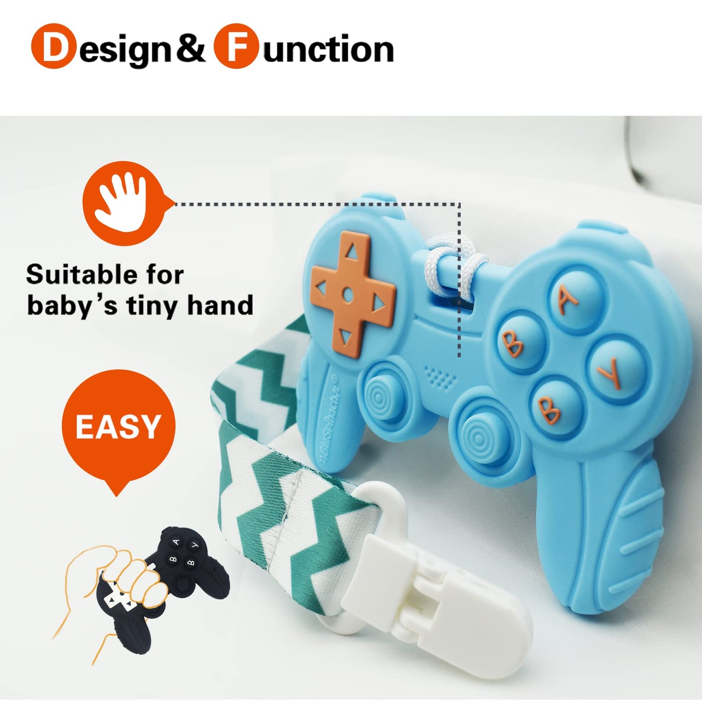 BIGSPINACH Silicone Remote Game Control Teething Toy for Babies 0-12 Months, Blue, Perfect First Valentine's Day Gift