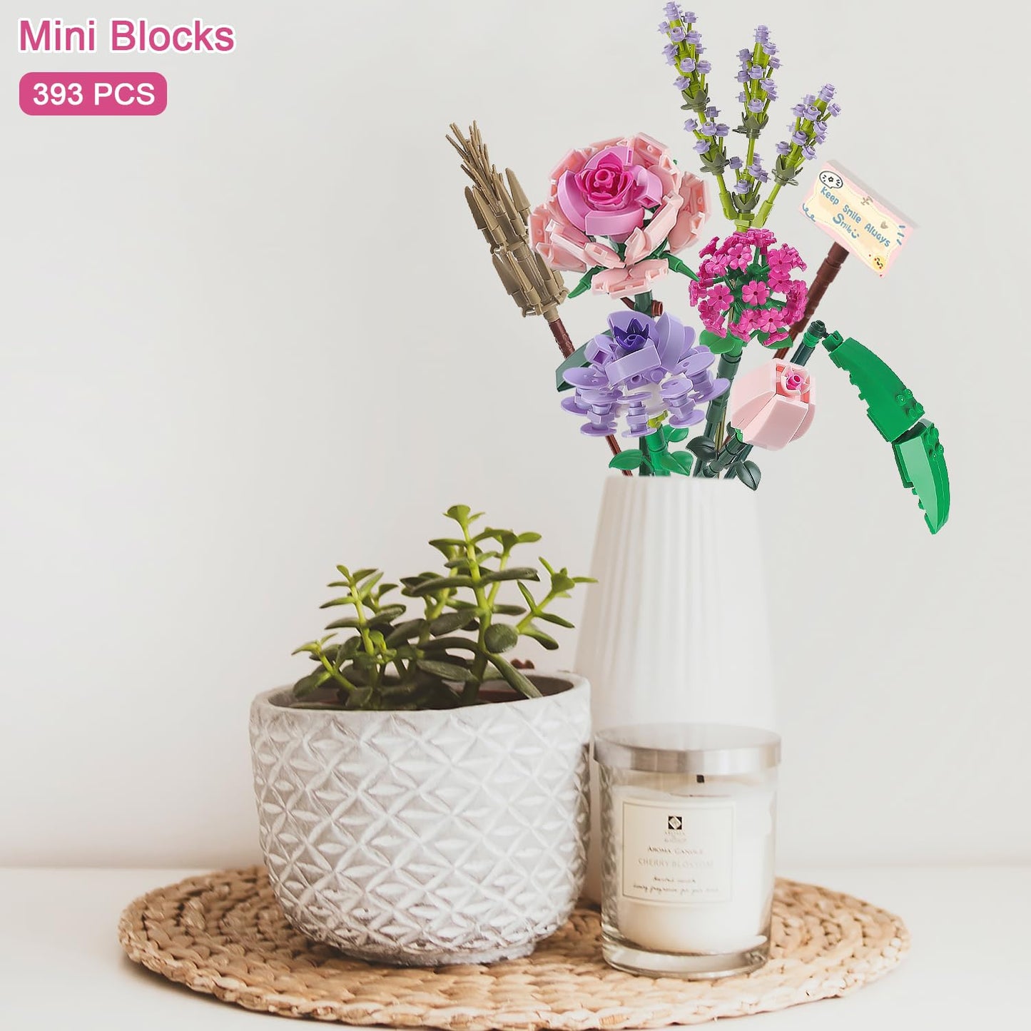 Chodia Flower Bouquet Building Blocks Sets For Adults Mini Pink Rose Lavender Botanical Collection Toys Kits Creative Birthday A