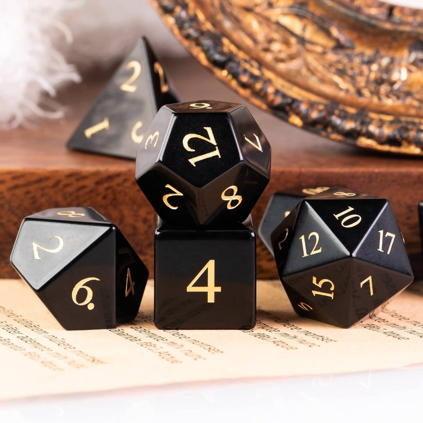UDIXI Stone DND Dice Set, 7PCS Gemstone Dice Natural Stone Dice Set with Gift Case for Dungeons and Dragons Role Playing Game an