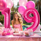 SUWEN 40 Inch Hot Pink Number Balloons, Jumbo 0-9 Foil Mylar for Birthday Party Decorations, Vinyl, Ideal for 19th Anniversary Celebrations
