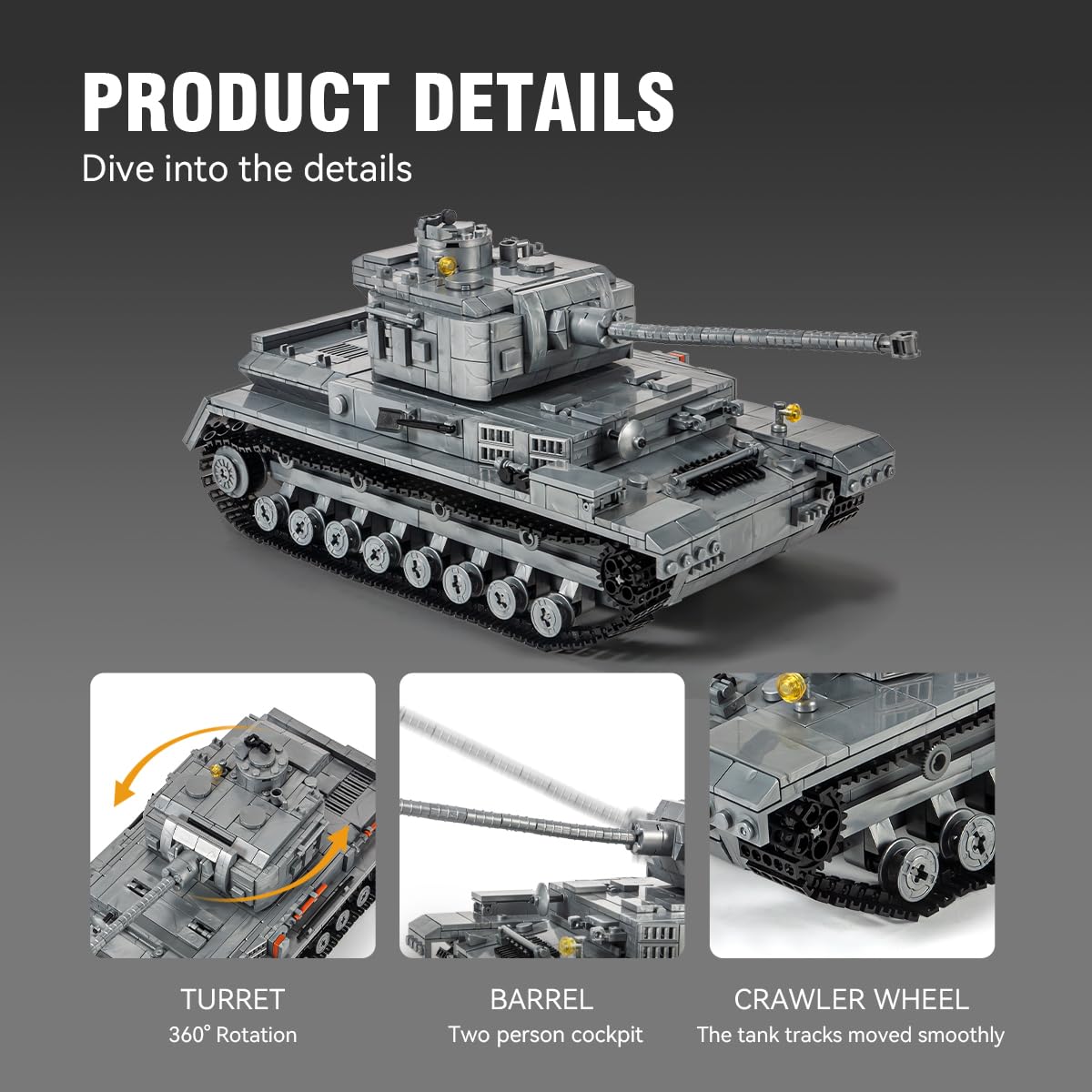 DAHONPA Panzer-? Tank Army Building Block(1328 PCS) WW2 Military Historical Collection Model with Soldier Figures Toys Gifts for Kid and mature-themed.