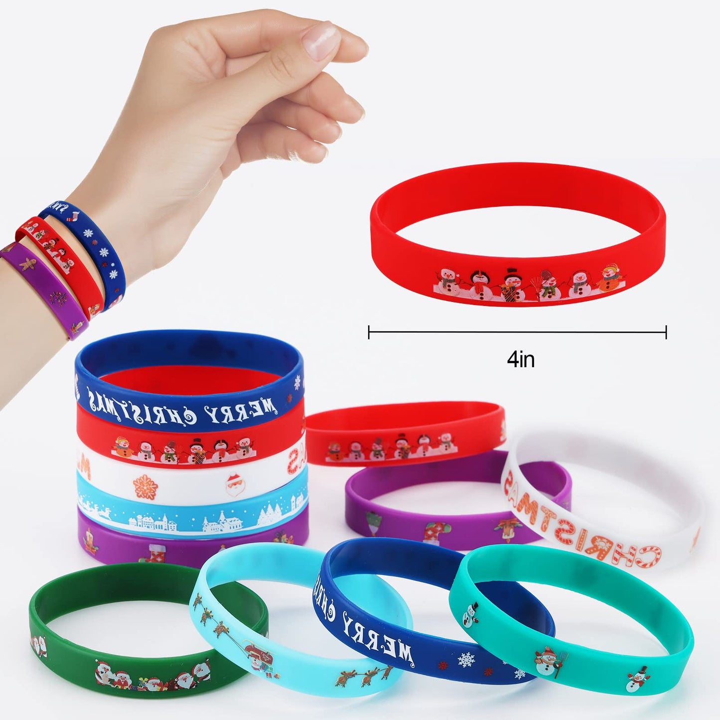 Fnayol 48Pcs Christmas Party Favors Slap Bracelets Rubber Wristbands for Kids Girls Boys