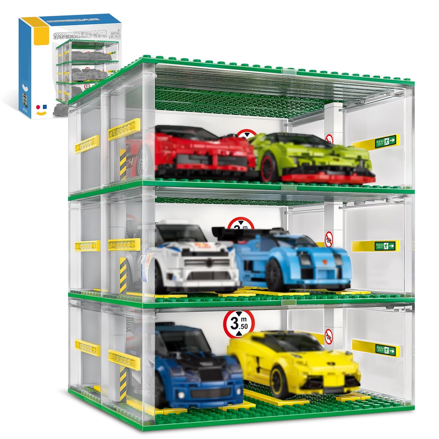 Newabwn Creative Three-Story Building Block Garage With Display Features, Compatible With Small Lego Cars (130 Pieces), Ideal Fo