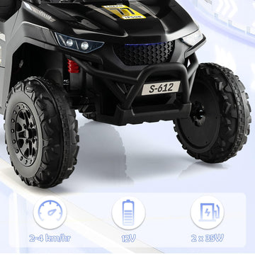Olakids 2 Seater Ride On Car For Kids, 12V Utv Kids' Electric Vehicles With Remote Control, Spring Suspension, Soft Start, Music Bluetooth Fm, Battery Powered For Ages 3-8 (Jet Black)