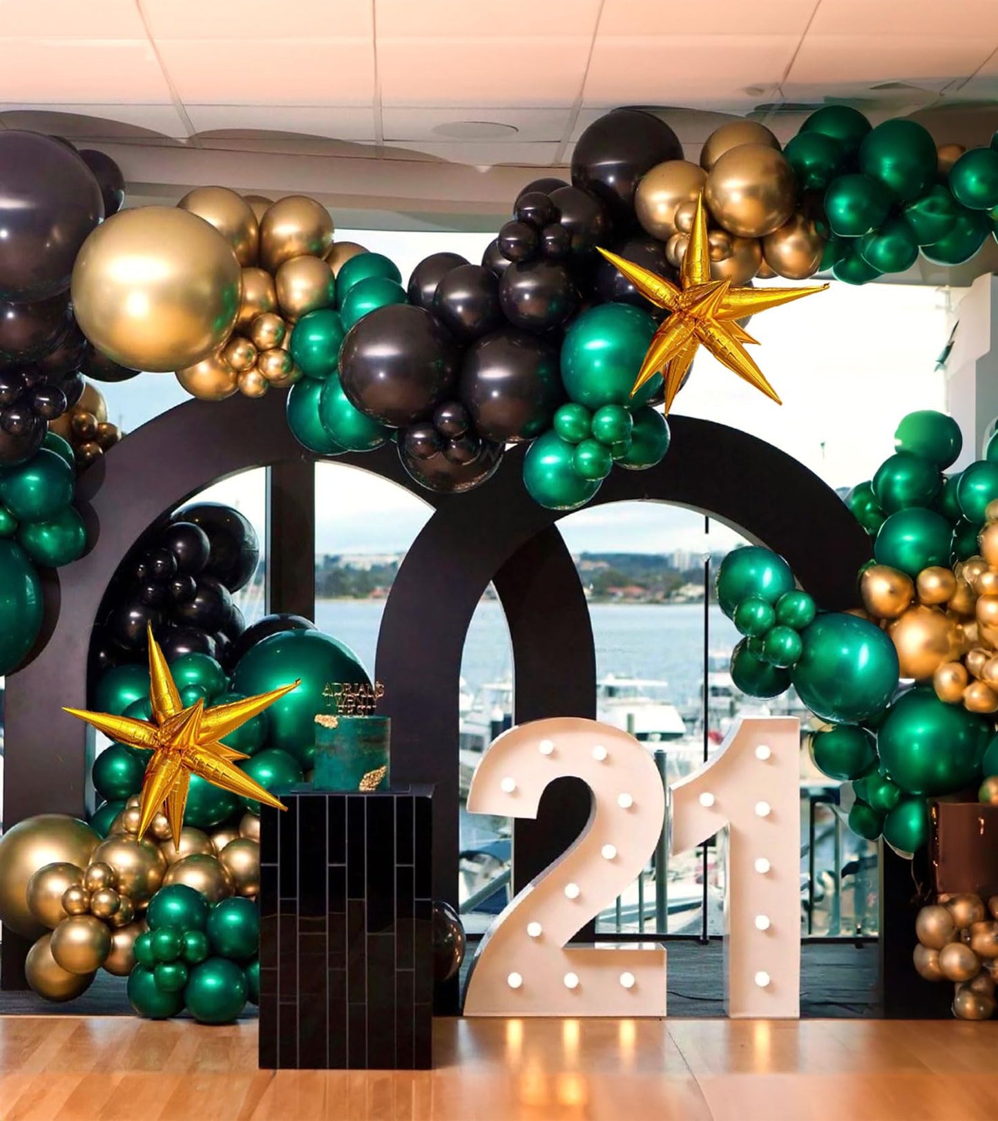 Emerald Green And Gold Black Balloon Garland Arch Kit Luxury Customized Double Stuffed Dark Green Teal With Starburst Balloons F